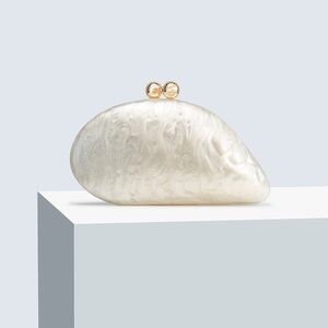Pearlescent White Dome Clutch with Gold Accent